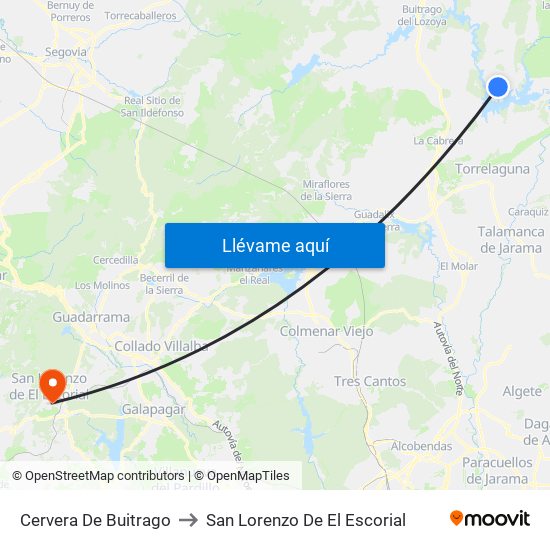Cervera De Buitrago to San Lorenzo De El Escorial map