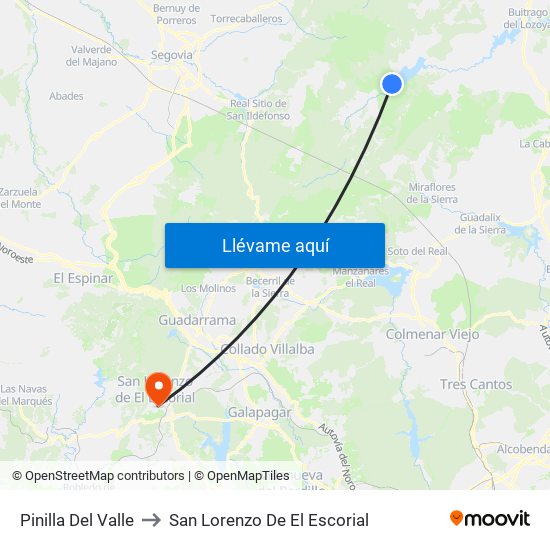 Pinilla Del Valle to San Lorenzo De El Escorial map