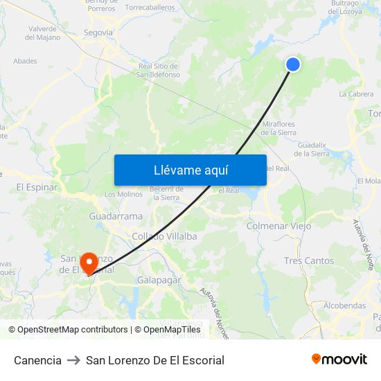Canencia to San Lorenzo De El Escorial map