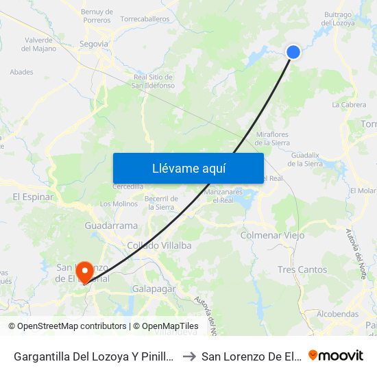 Gargantilla Del Lozoya Y Pinilla De Buitrago to San Lorenzo De El Escorial map