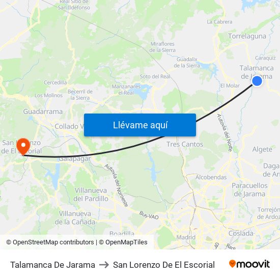 Talamanca De Jarama to San Lorenzo De El Escorial map