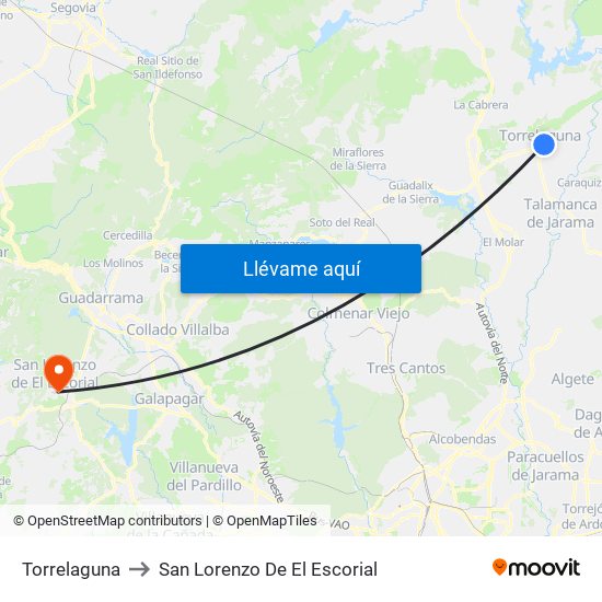 Torrelaguna to San Lorenzo De El Escorial map