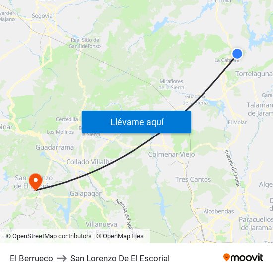 El Berrueco to San Lorenzo De El Escorial map