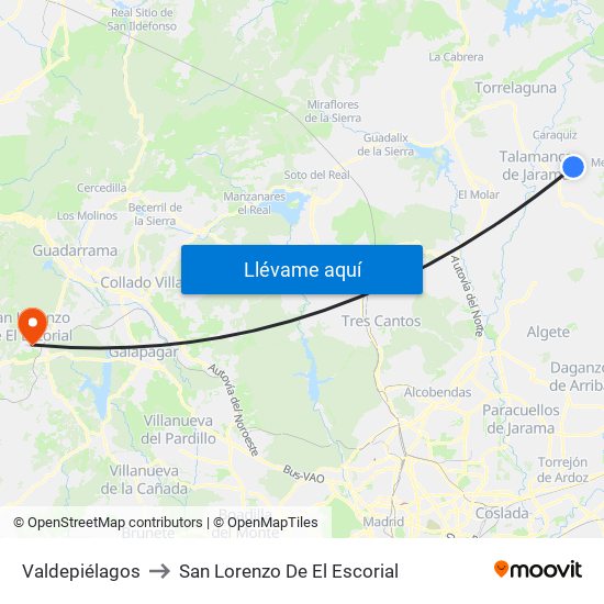 Valdepiélagos to San Lorenzo De El Escorial map