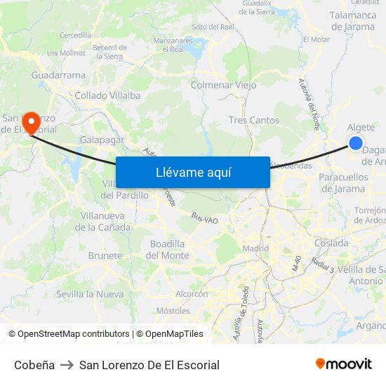 Cobeña to San Lorenzo De El Escorial map