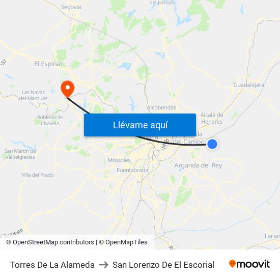 Torres De La Alameda to San Lorenzo De El Escorial map