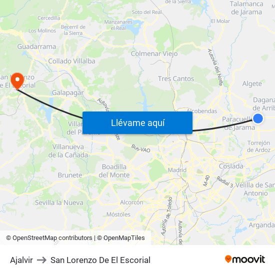 Ajalvir to San Lorenzo De El Escorial map
