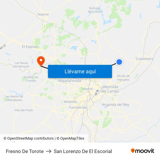 Fresno De Torote to San Lorenzo De El Escorial map