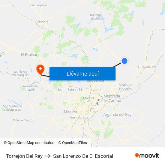 Torrejón Del Rey to San Lorenzo De El Escorial map