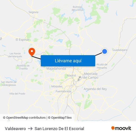 Valdeavero to San Lorenzo De El Escorial map