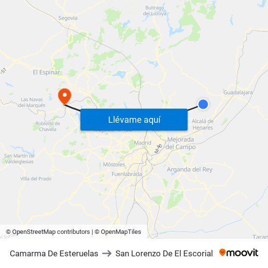 Camarma De Esteruelas to San Lorenzo De El Escorial map