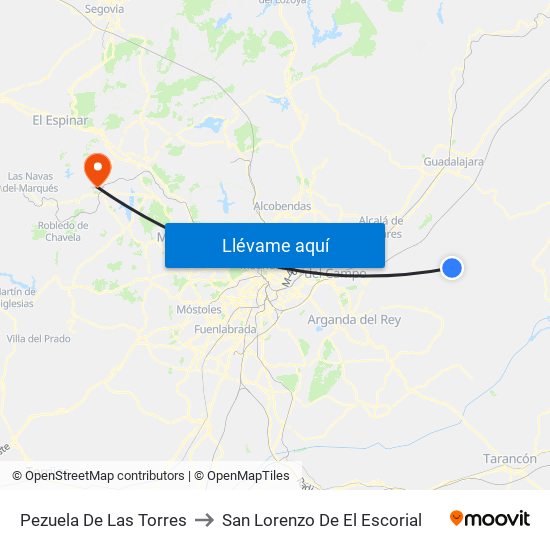 Pezuela De Las Torres to San Lorenzo De El Escorial map