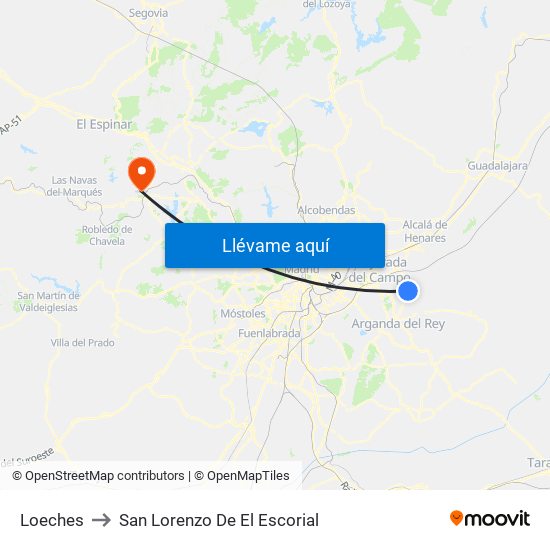 Loeches to San Lorenzo De El Escorial map