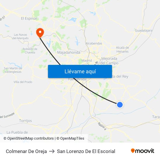 Colmenar De Oreja to San Lorenzo De El Escorial map