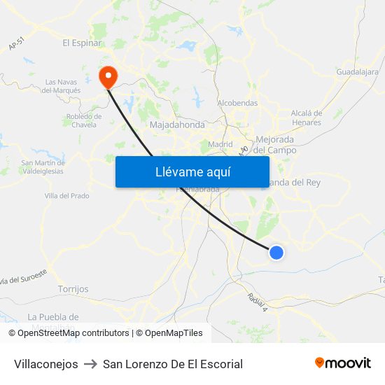 Villaconejos to San Lorenzo De El Escorial map