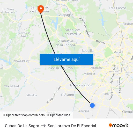 Cubas De La Sagra to San Lorenzo De El Escorial map