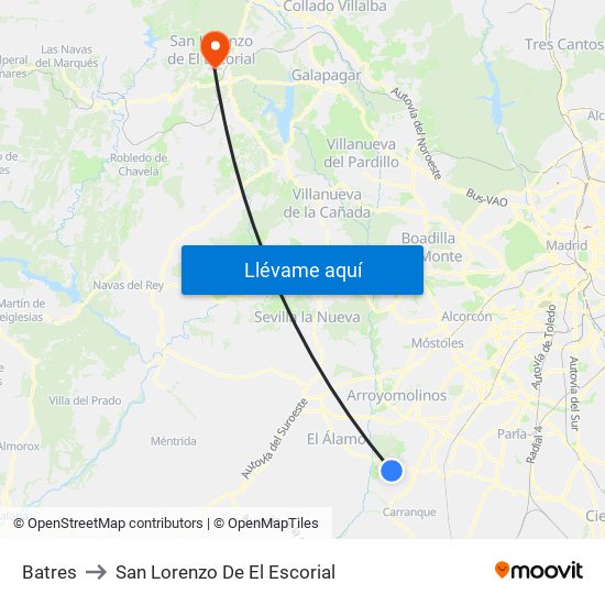 Batres to San Lorenzo De El Escorial map