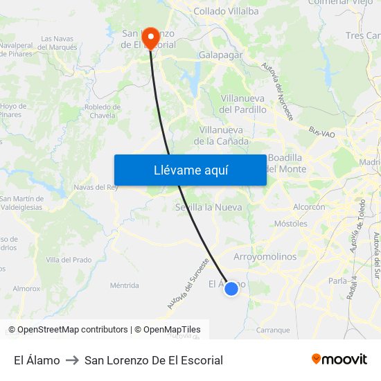 El Álamo to San Lorenzo De El Escorial map