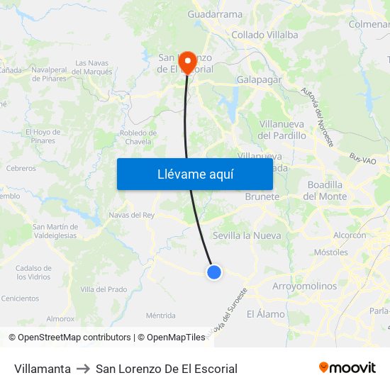 Villamanta to San Lorenzo De El Escorial map