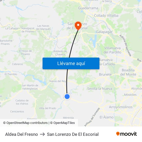 Aldea Del Fresno to San Lorenzo De El Escorial map