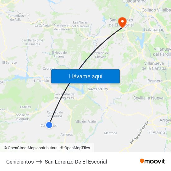 Cenicientos to San Lorenzo De El Escorial map