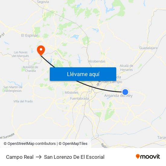 Campo Real to San Lorenzo De El Escorial map