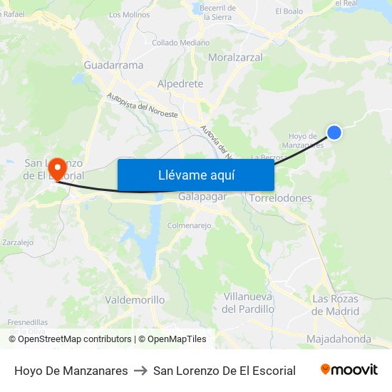 Hoyo De Manzanares to San Lorenzo De El Escorial map