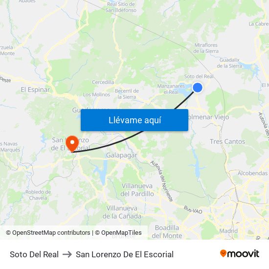 Soto Del Real to San Lorenzo De El Escorial map