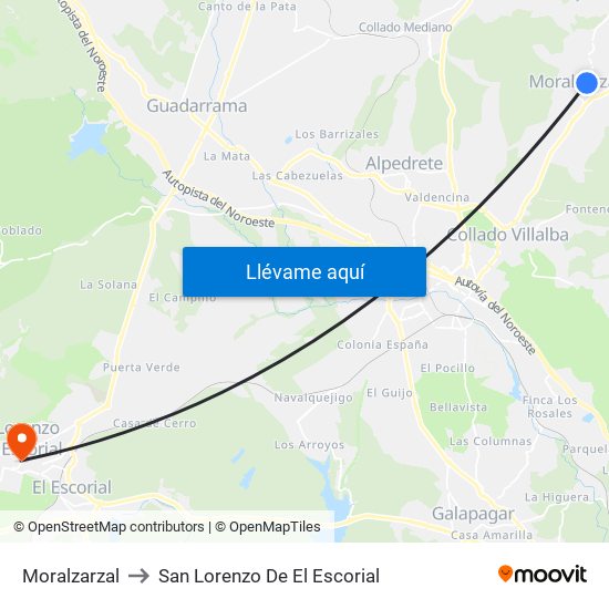 Moralzarzal to San Lorenzo De El Escorial map
