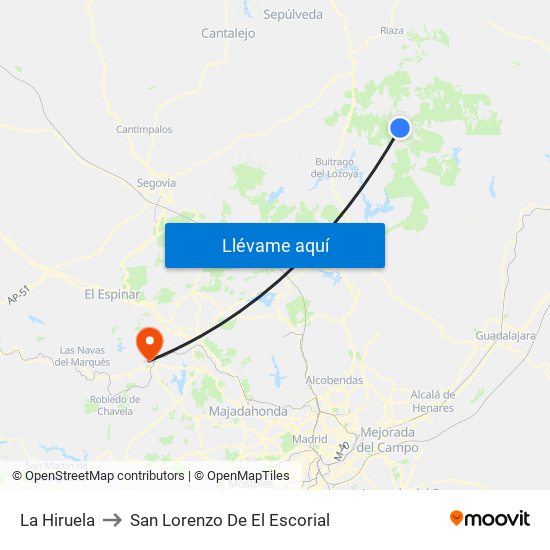 La Hiruela to San Lorenzo De El Escorial map