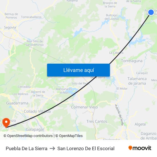 Puebla De La Sierra to San Lorenzo De El Escorial map