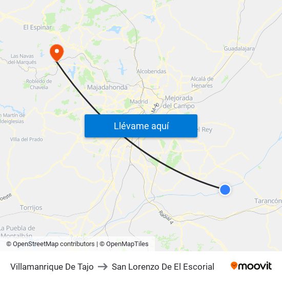 Villamanrique De Tajo to San Lorenzo De El Escorial map