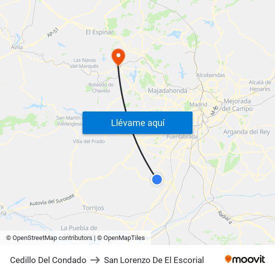 Cedillo Del Condado to San Lorenzo De El Escorial map