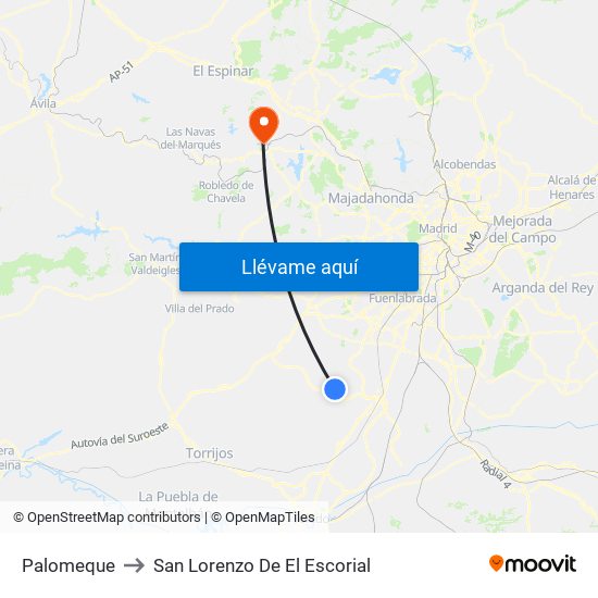 Palomeque to San Lorenzo De El Escorial map