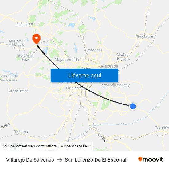 Villarejo De Salvanés to San Lorenzo De El Escorial map