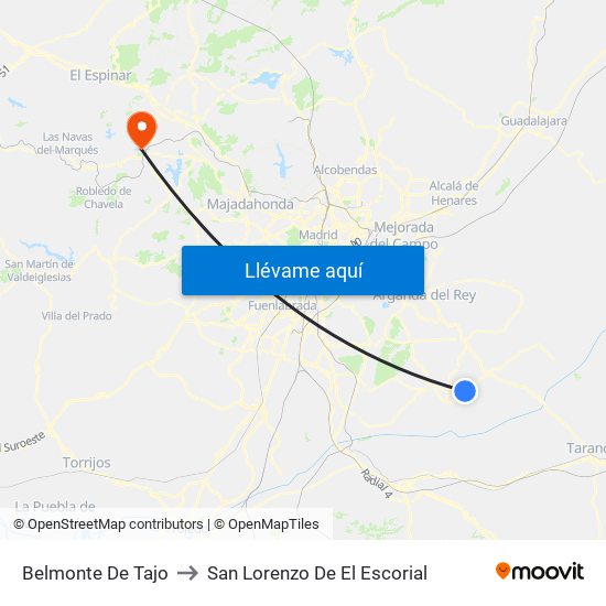 Belmonte De Tajo to San Lorenzo De El Escorial map