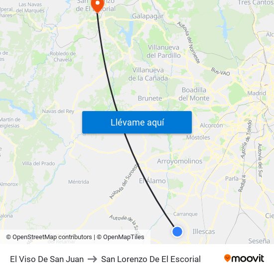 El Viso De San Juan to San Lorenzo De El Escorial map