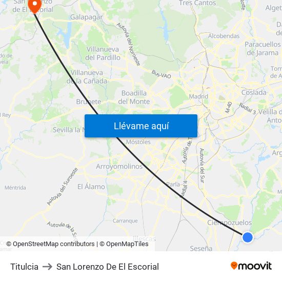 Titulcia to San Lorenzo De El Escorial map