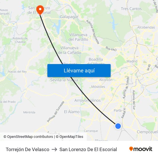 Torrejón De Velasco to San Lorenzo De El Escorial map