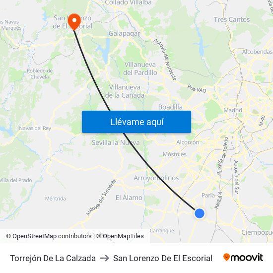 Torrejón De La Calzada to San Lorenzo De El Escorial map