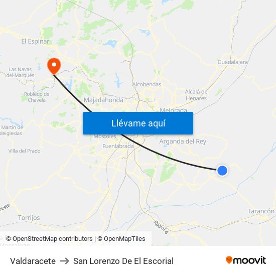 Valdaracete to San Lorenzo De El Escorial map