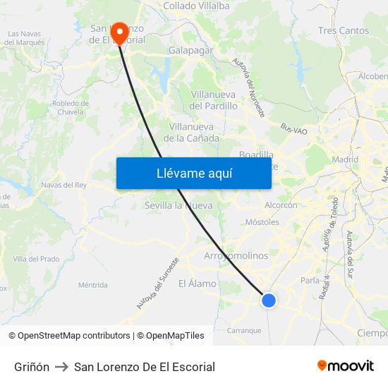 Griñón to San Lorenzo De El Escorial map