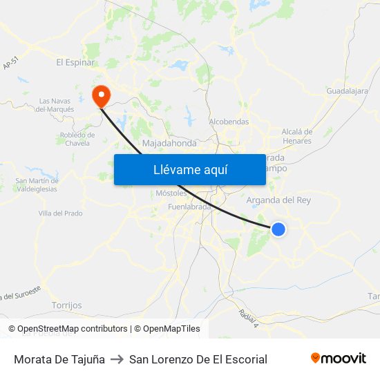 Morata De Tajuña to San Lorenzo De El Escorial map