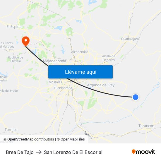 Brea De Tajo to San Lorenzo De El Escorial map