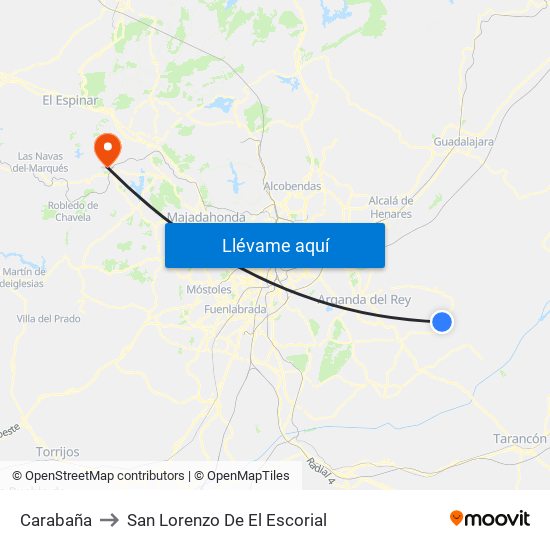 Carabaña to San Lorenzo De El Escorial map