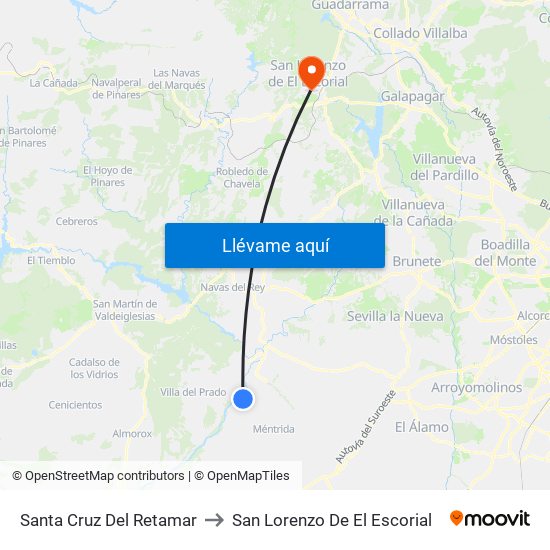 Santa Cruz Del Retamar to San Lorenzo De El Escorial map