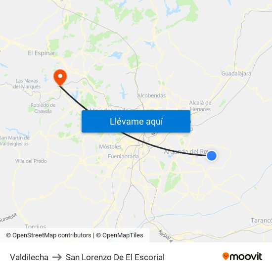 Valdilecha to San Lorenzo De El Escorial map