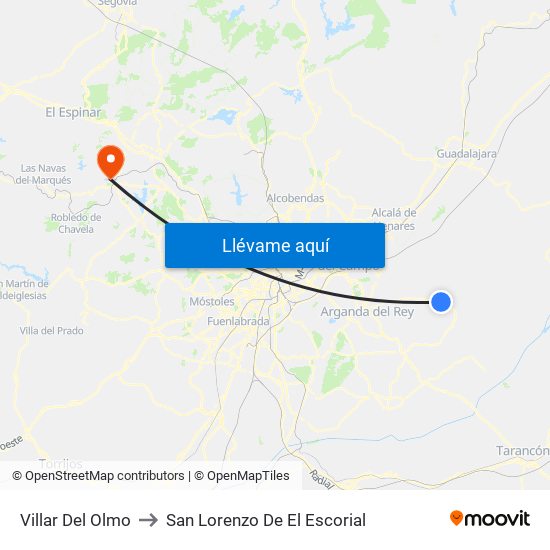 Villar Del Olmo to San Lorenzo De El Escorial map