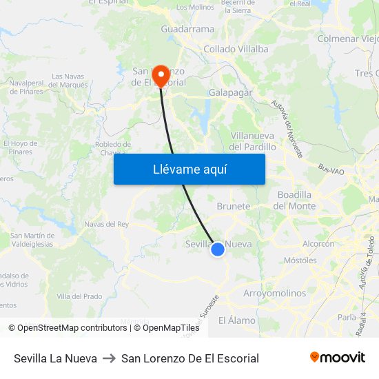 Sevilla La Nueva to San Lorenzo De El Escorial map