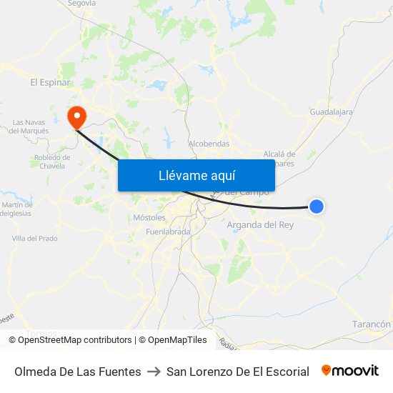 Olmeda De Las Fuentes to San Lorenzo De El Escorial map